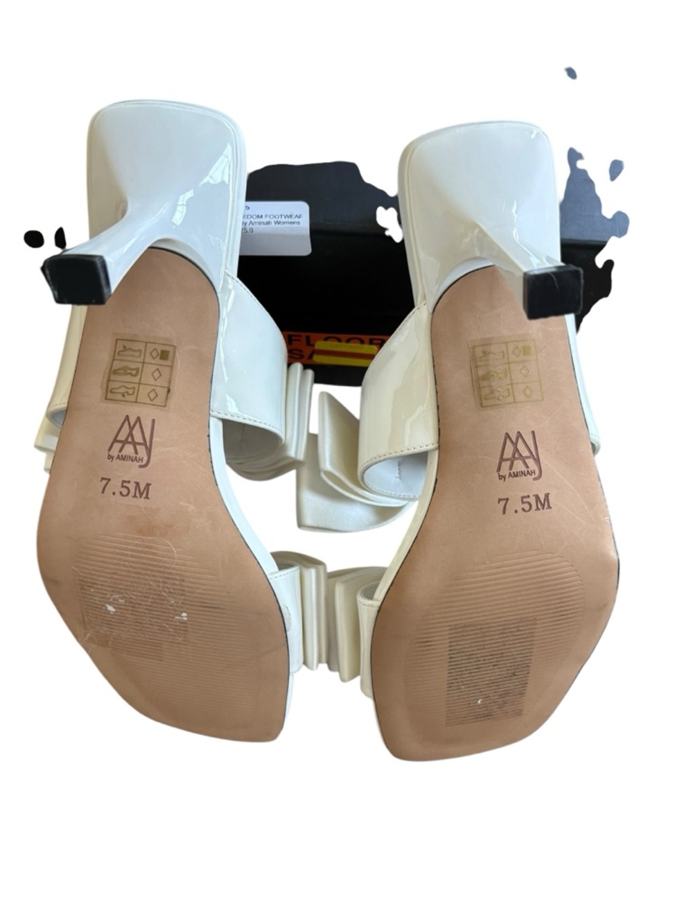 Satin Bow Mule Heels in White - Elegant Women's Slide - Picture 4 of 8